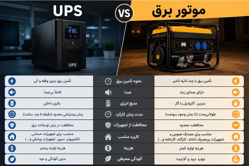 تفاوت موتور برق با یو پی اس (UPS)